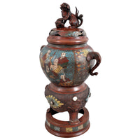 Antique Chinese Qing Dynasty Archaic Style Bronze Enamel Champlevé Censer / Incense Burner, Circa 1880