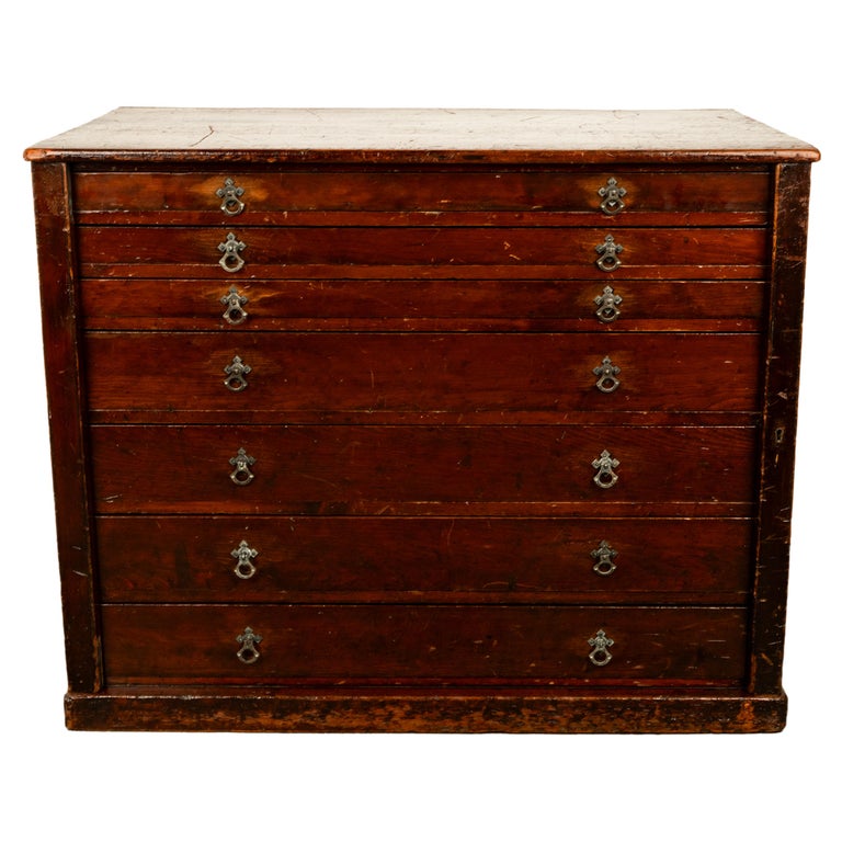 Antique Georgian Drawing Print Architect's Plan File 7 Drawer Chest Cabinet 1820
