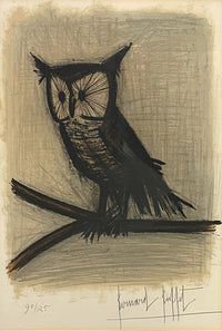 Original Pencil Signed Numbered French Expressionist Color Lithograph of an Owl  by Bernard Buffet, circa 1968