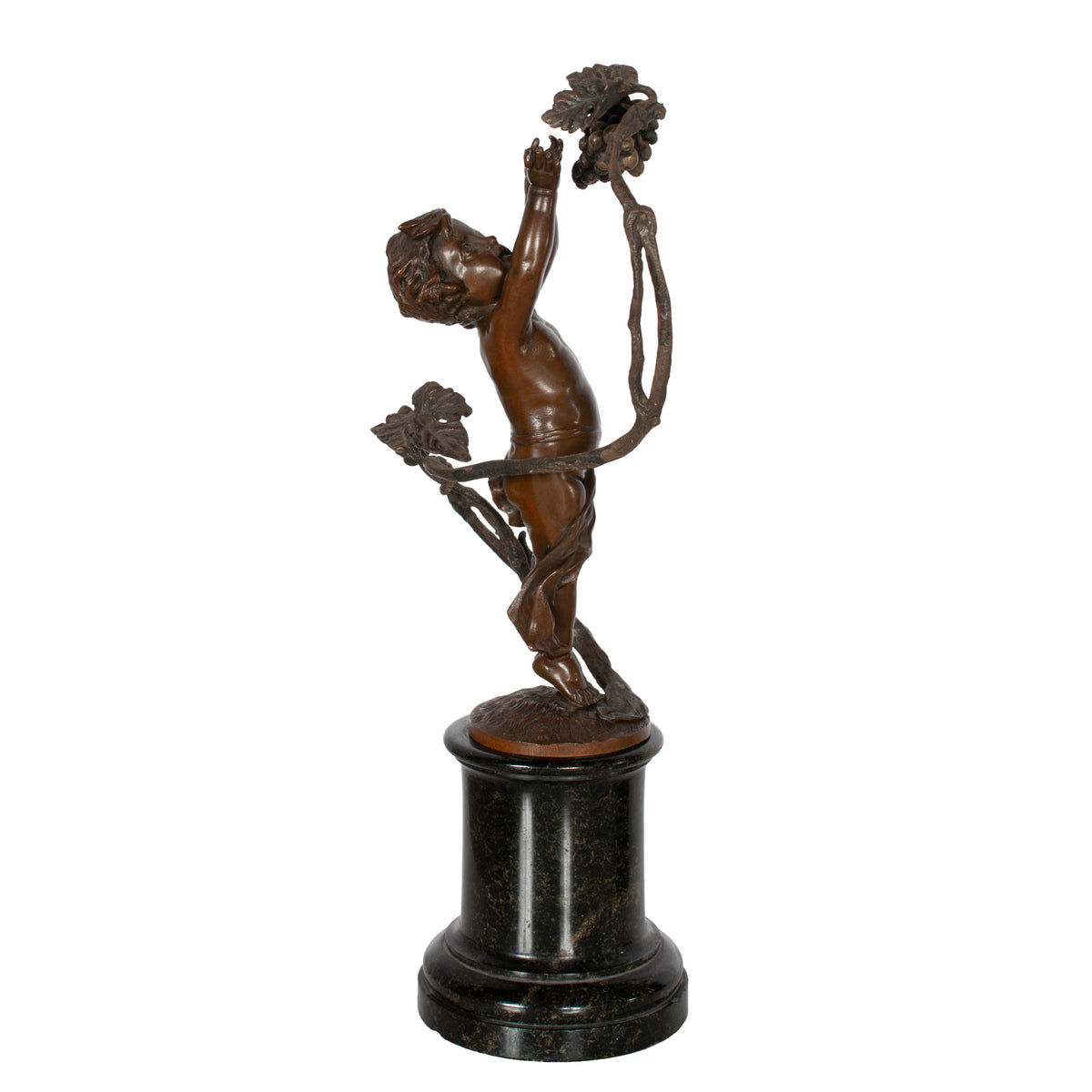Antique Pair Napoleon III French Bronze Marble Putti Cherubs Wine Grape Bacchus Statues 1860