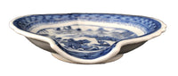 Antique Chinese Qing Dynasty Canton Blue & White Porcelain Brush Holder/Plate, Circa 1840