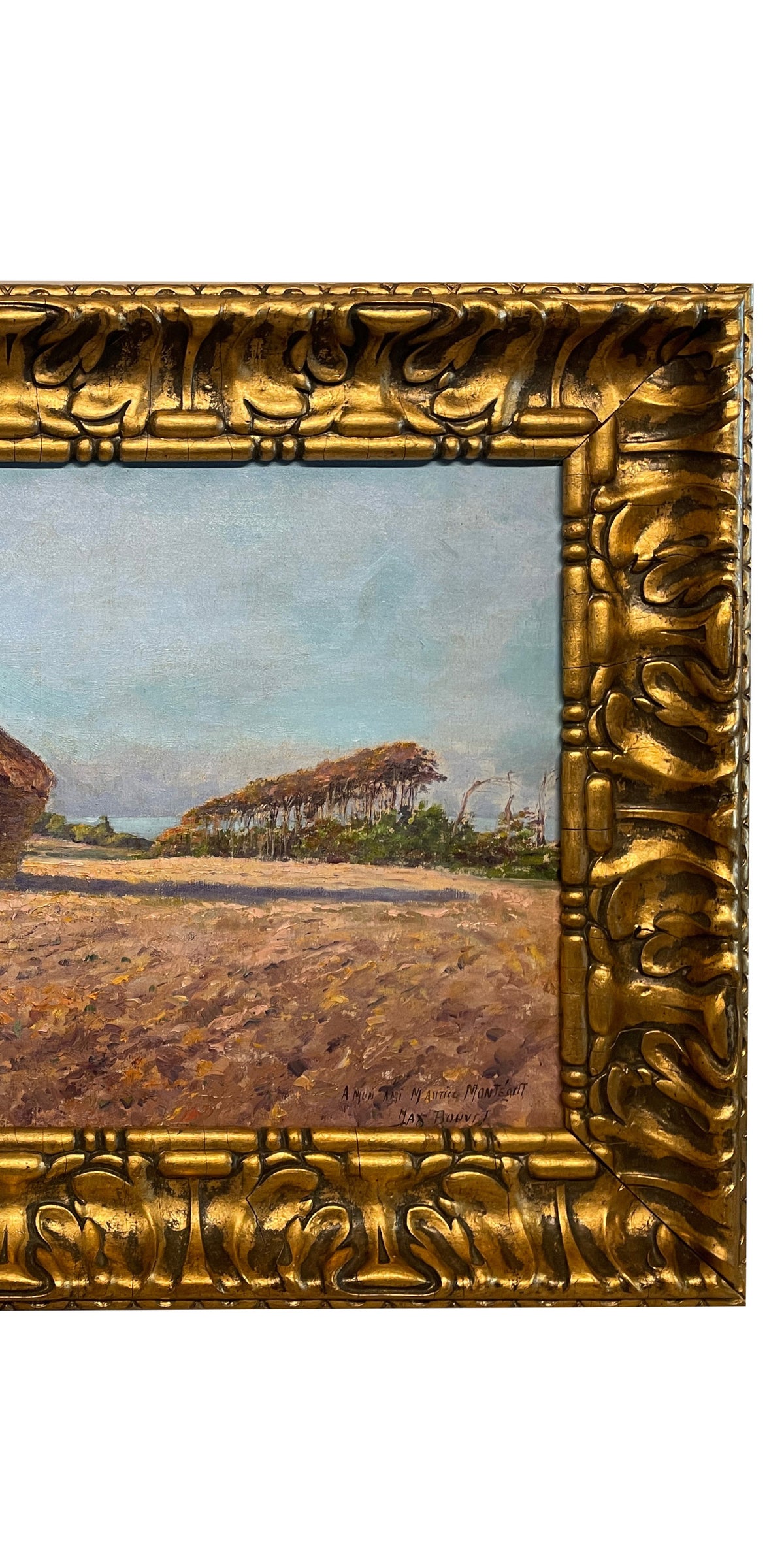 Antique French Post Impressionist Oil Painting Haystack Farm Pastoral Landscape by Max Bouvet 1890