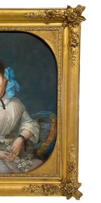 Antique 19th Century Swiss School Pastel Portrait Painting Beautiful Young Girl, Attributed to Albert Anker, Circa 1870