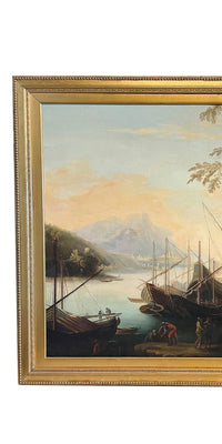 Large 17th Century Italian Oil on Canvas Ships Seascape Painting "Marina delle torri" the Circle of Salvator Rosa, 1660