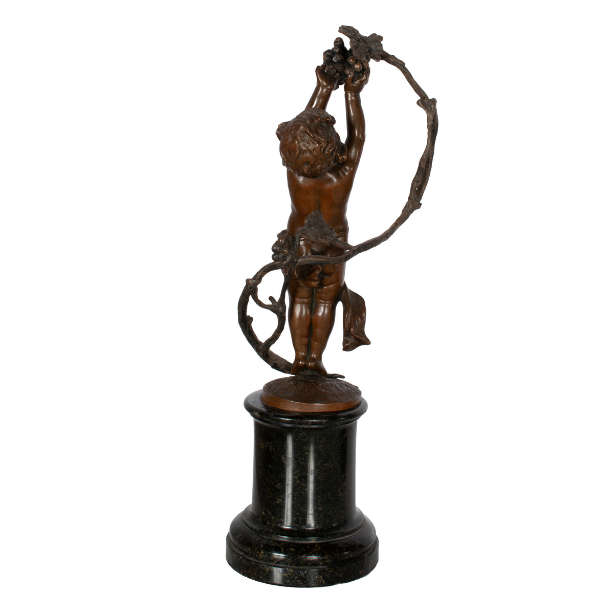 Antique Pair Napoleon III French Bronze Marble Putti Cherubs Wine Grape Bacchus Statues 1860
