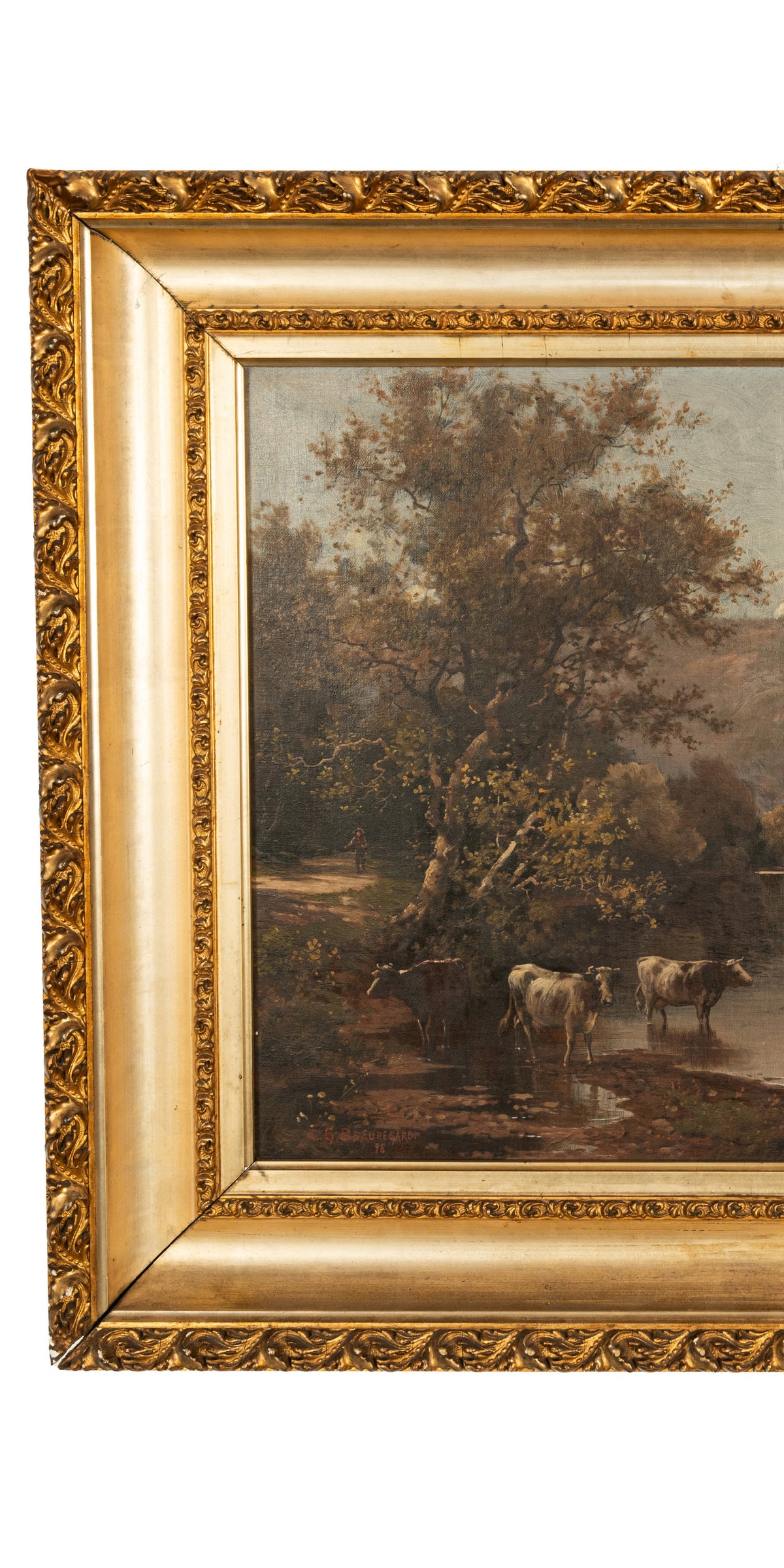 Antique American Hudson River School Oil Painting Cows Landscape Troy New York by Charles Grant Beauregard 1898