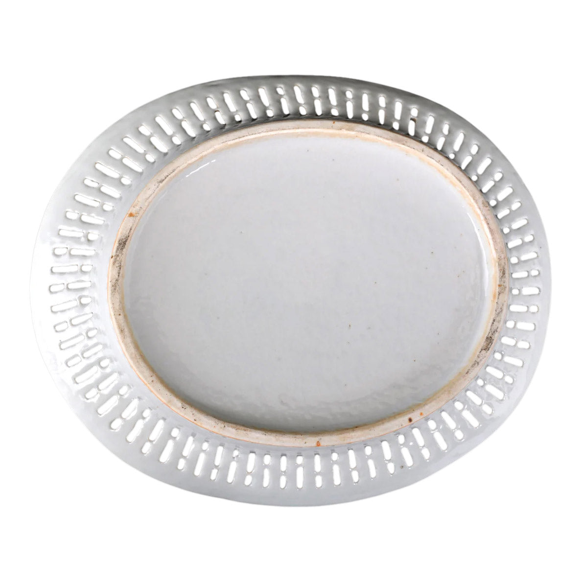 Antique Chinese Qing Dynasty Blue & White Reticulated Serving Bowl and Underplate, Circa 1800