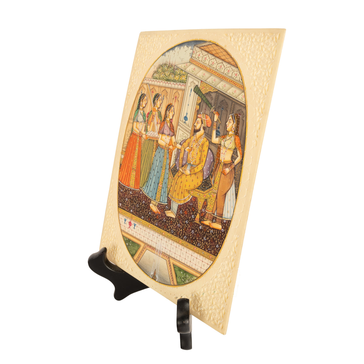 Antique Indian Mughal Miniature Royal Court Women Shah Watercolor Painting 1900