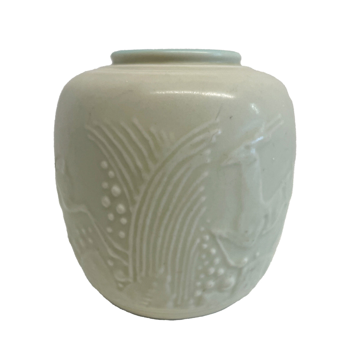 Antique American Art Deco Rookwood Pottery Cream Color Leaping Gazelle Vase 1934