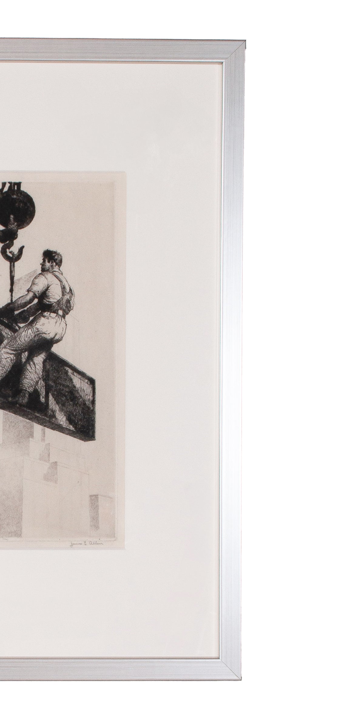 WPA Etching "Sky Riders" Industrial Steelworkers New York Skyscraper Signed by James E Allen 1935
