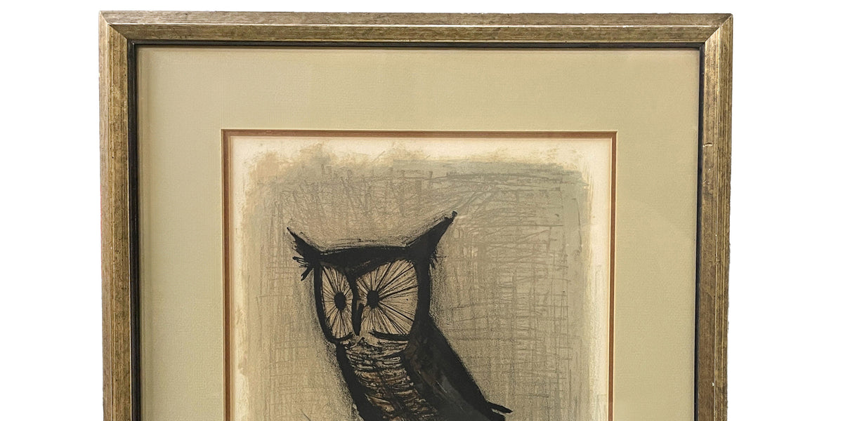 Original Pencil Signed Numbered French Expressionist Color Lithograph of an Owl  by Bernard Buffet, circa 1968