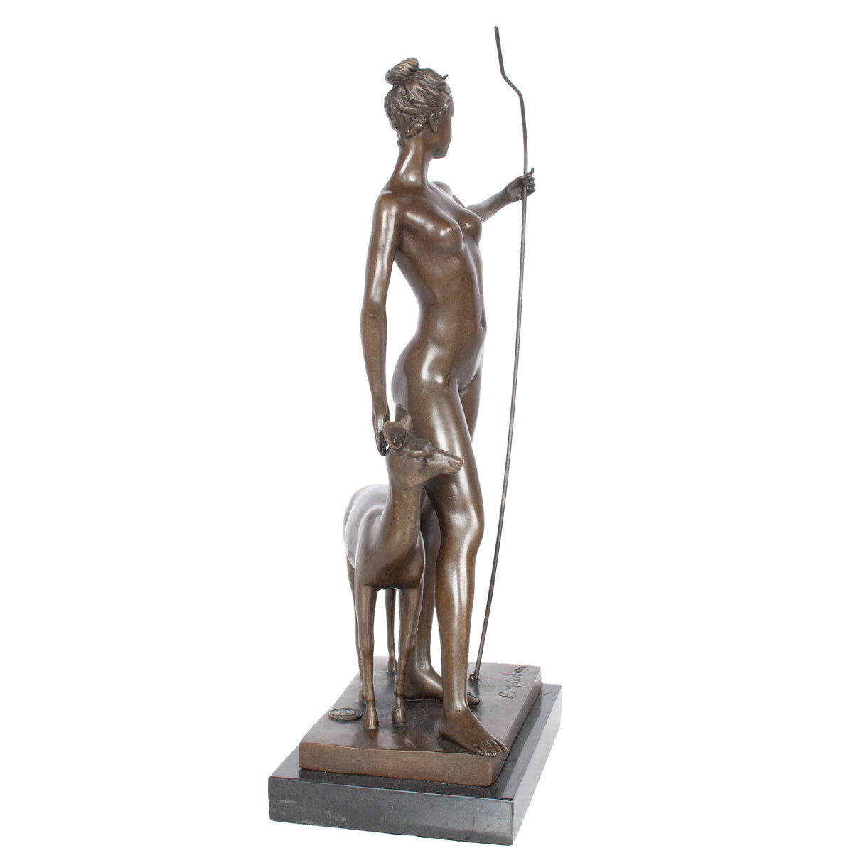 Antique American Art Deco Bronze Sculpture Statue of Diana French Foundry Stamp by Edward Francis McCartan Circa 1920