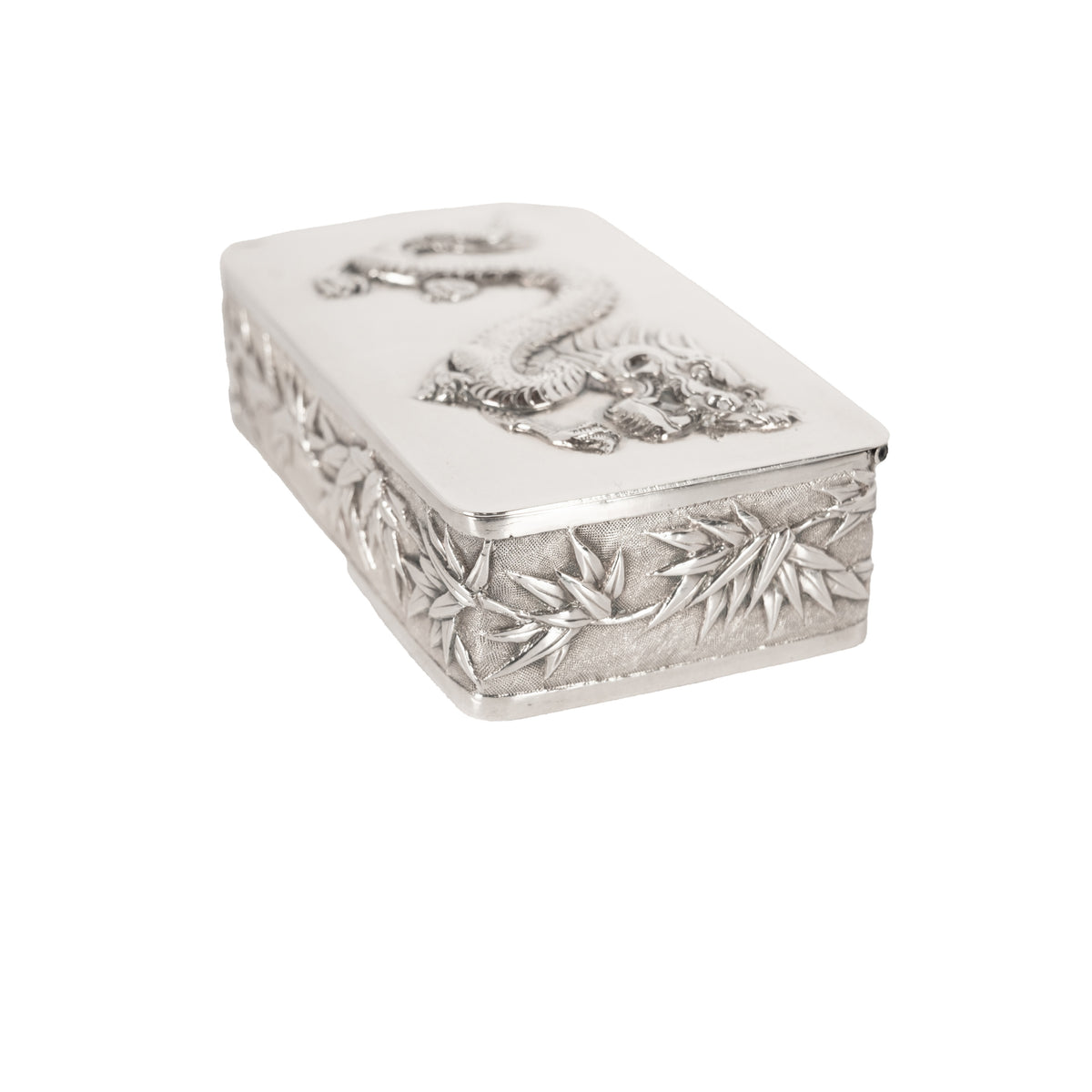 Antique Chinese Qing Dynasty Export Silver Gilt Dragon Snuff Box Wang Hing 1900