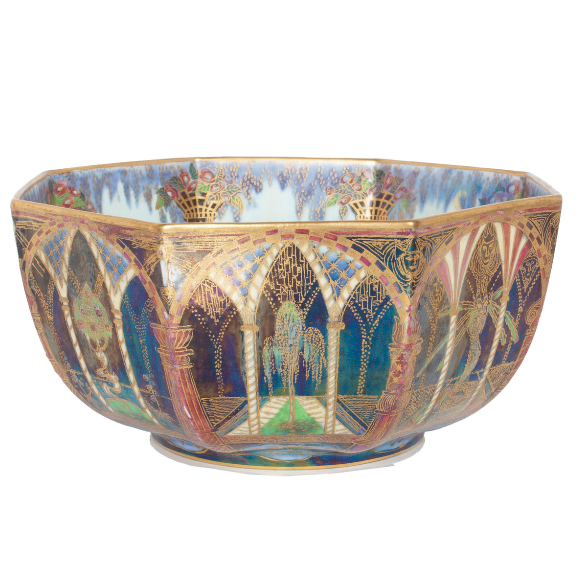 Antique Wedgwood Fairyland Lustre Porcelain "Moorish Smoke & Ribbons" Bowl 1920