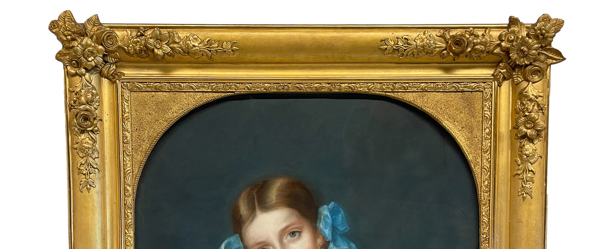 Antique 19th Century Swiss School Pastel Portrait Painting Beautiful Young Girl, Attributed to Albert Anker, Circa 1870