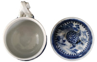 Antique Chinese Qinq Dynasty Canton Blue & White Porcelain Pot de Creme, Circa 1820