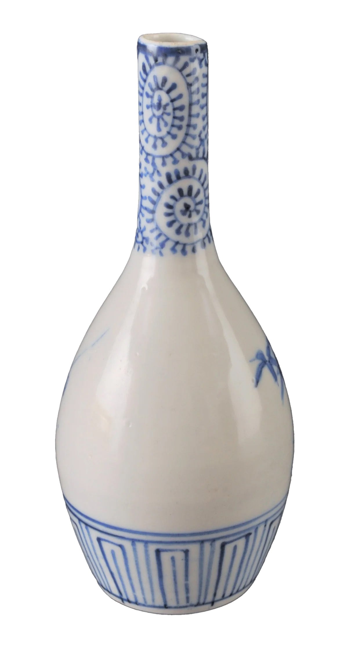 Antique Japanese Meiji Period Blue & White Bottle Shaped Vase, Circa 1890