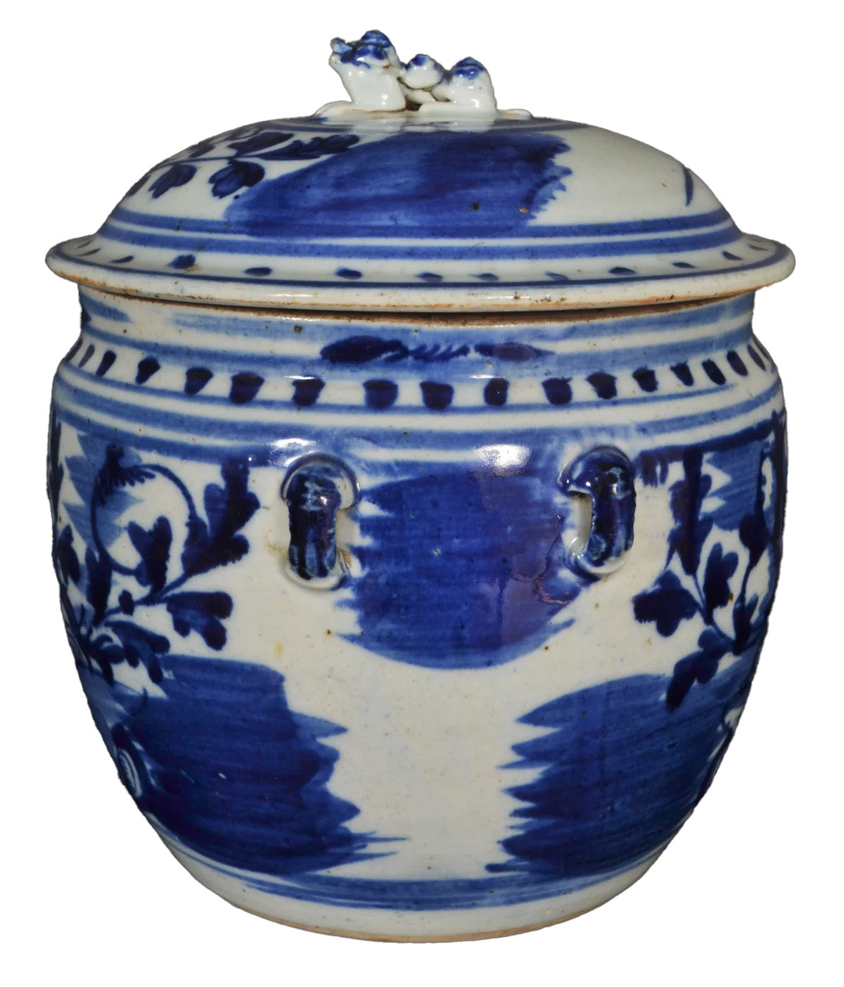 Antique Chinese Qing Dynasty Blue & White Lidded Bowl, Circa 1890