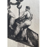 WPA Etching "Sky Riders" Industrial Steelworkers New York Skyscraper Signed by James E Allen 1935
