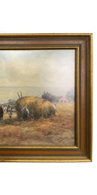 Antique American Painting Bucks County Pennslyvania Harvest Landscape Scene Frank F. English 1900