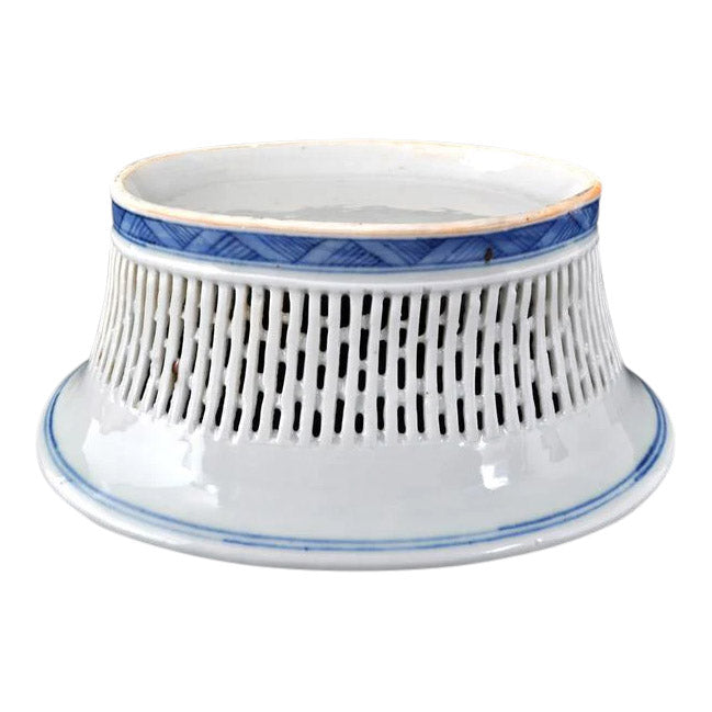 Antique Chinese Qing Dynasty Blue & White Reticulated Serving Bowl and Underplate, Circa 1800