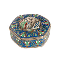 Antique Art Deco King Tut Egyptian Revival Silver Gilt Enamel Cloisonne Box 1925