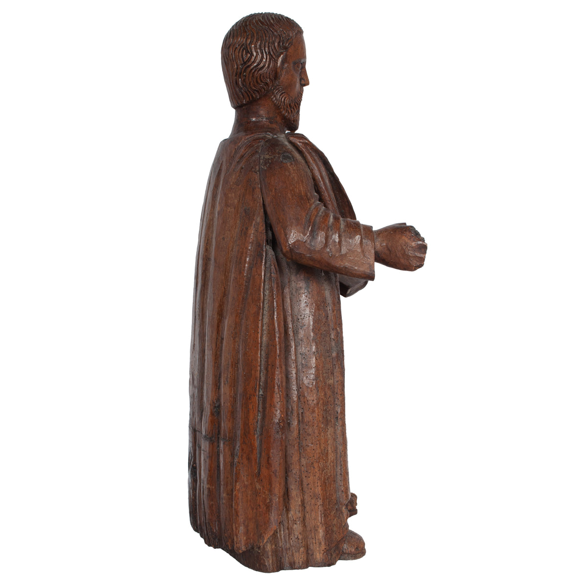 Large Antique French 17th Century Carved Walnut Saint Peter Santos Figure Statue