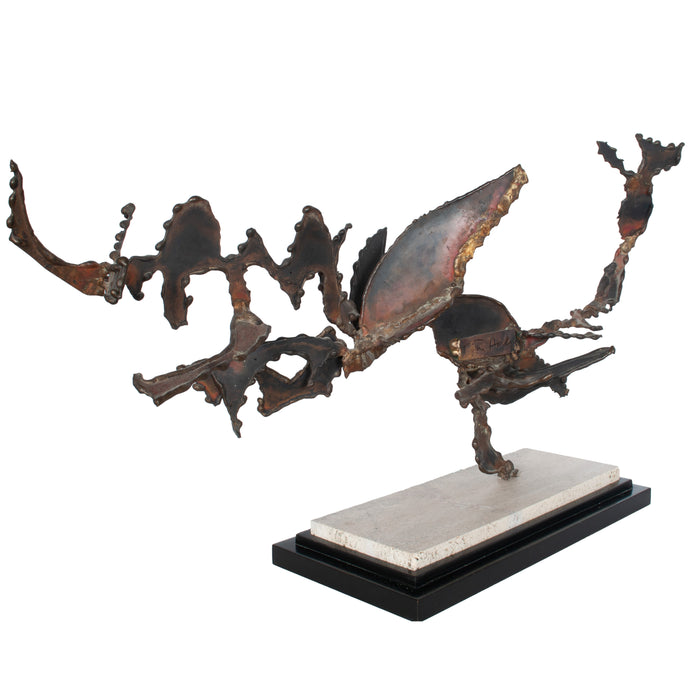 Oregon Pacific Northwest Artist Brutalist Bronze "Charging Animal" Sculpture by Tom Hardy 1985