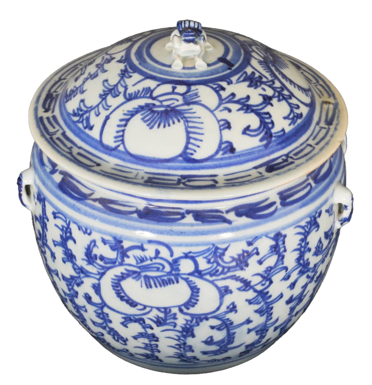 Antique Chinese Qing Dynasty Blue & White Lidded Bowl, Circa 1890