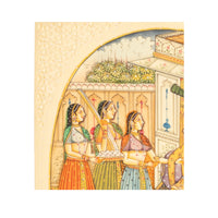 Antique Indian Mughal Miniature Royal Court Women Shah Watercolor Painting 1900