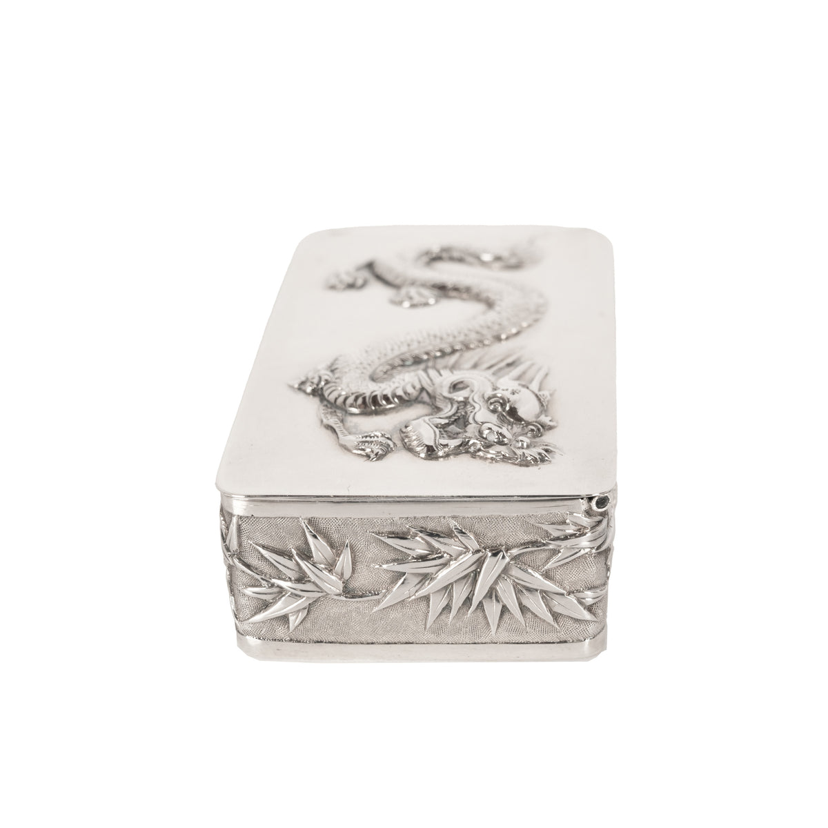 Antique Chinese Qing Dynasty Export Silver Gilt Dragon Snuff Box Wang Hing 1900