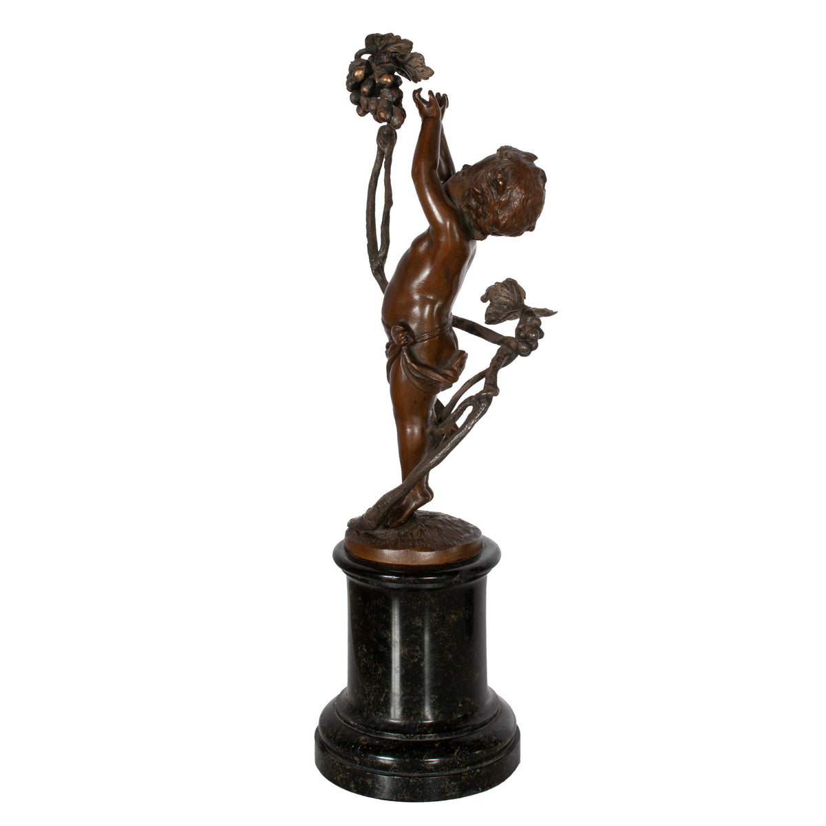 Antique Pair Napoleon III French Bronze Marble Putti Cherubs Wine Grape Bacchus Statues 1860