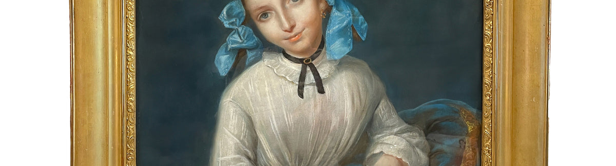 Antique 19th Century Swiss School Pastel Portrait Painting Beautiful Young Girl, Attributed to Albert Anker, Circa 1870