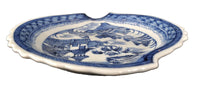 Antique Chinese Qing Dynasty Canton Blue & White Porcelain Brush Holder/Plate, Circa 1840