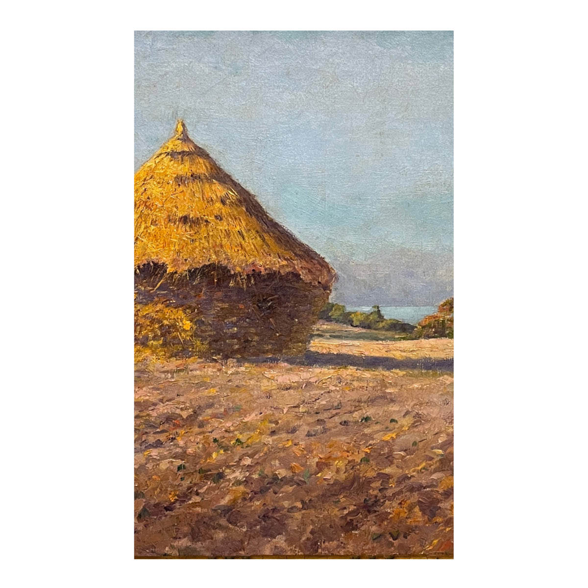 Antique French Post Impressionist Oil Painting Haystack Farm Pastoral Landscape by Max Bouvet 1890