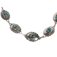 Vintage Native American Navajo Sterling Silver & Blue Turquoise Concho Belt 1950