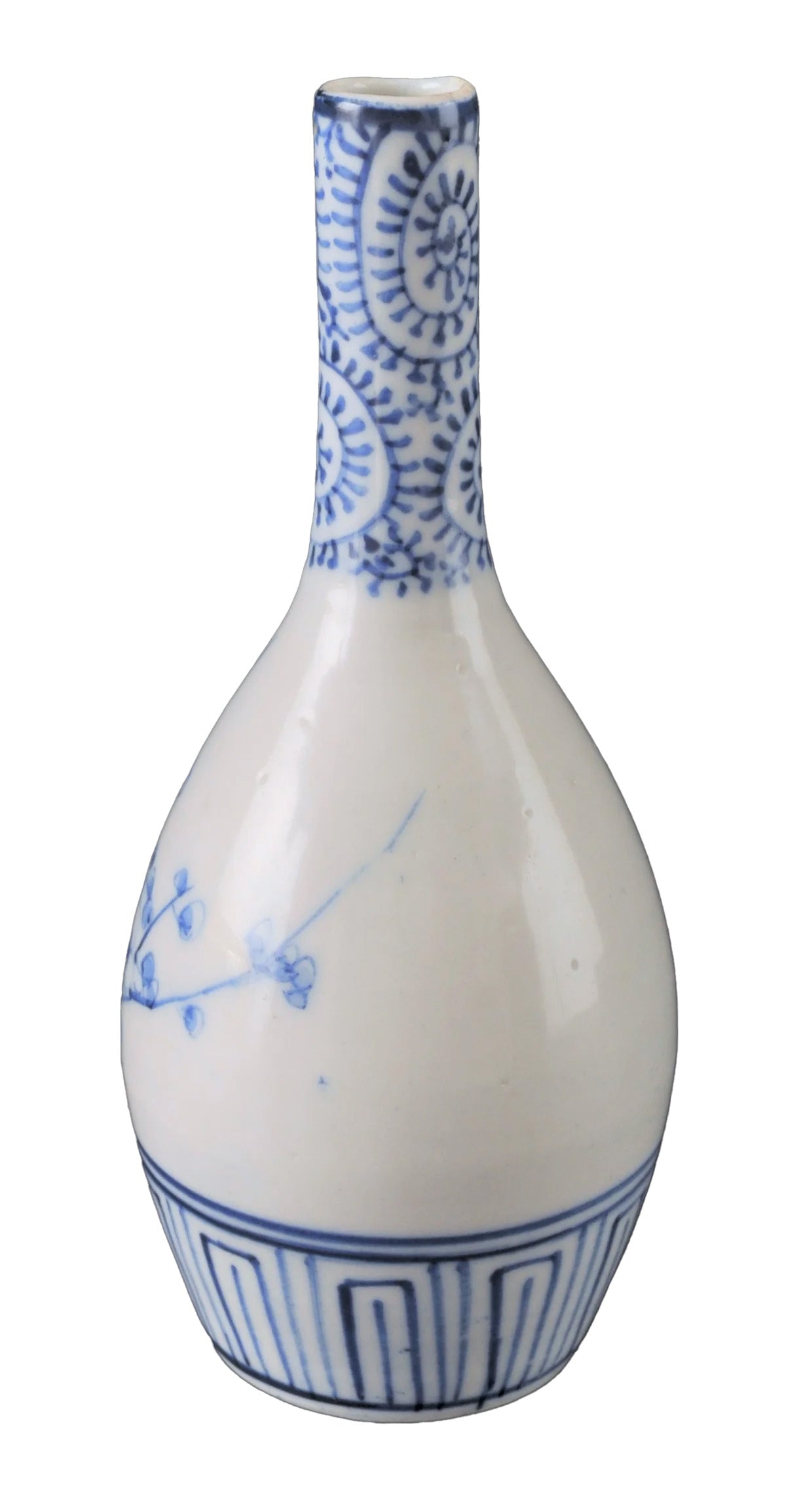 Antique Japanese Meiji Period Blue & White Bottle Shaped Vase, Circa 1890