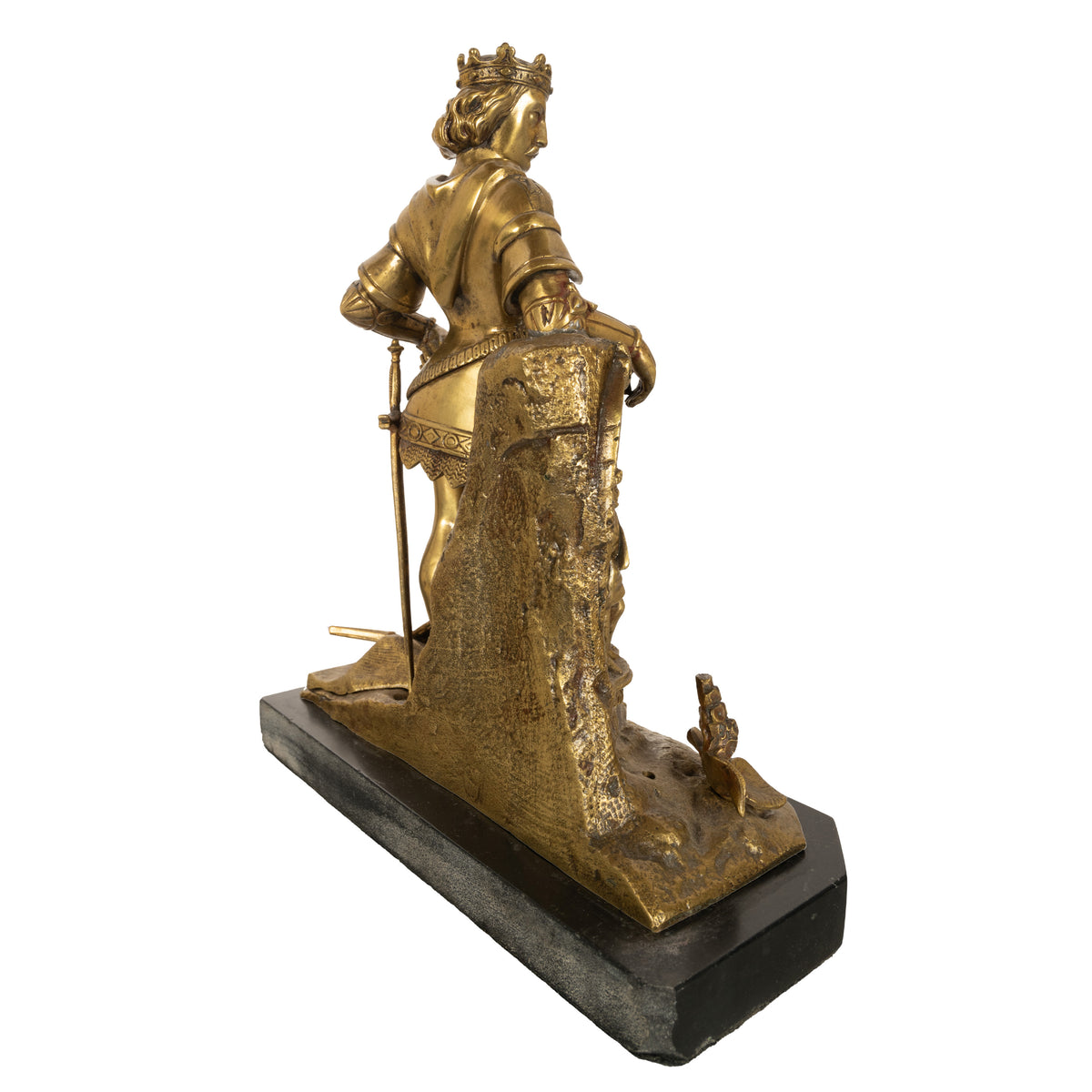 Antique French Gilt Bronze Statue Medieval King Louis VII Knight Templar 1880