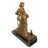 Antique French Gilt Bronze Statue Medieval King Louis VII Knight Templar 1880