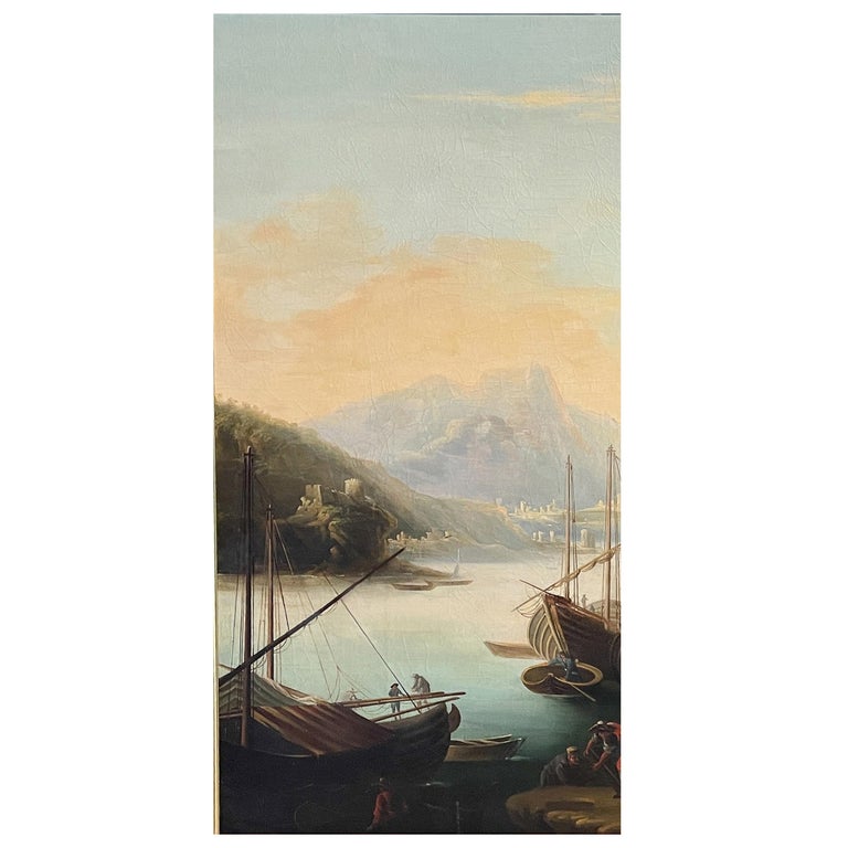 Large 17th Century Italian Oil on Canvas Ships Seascape Painting "Marina delle torri" the Circle of Salvator Rosa, 1660