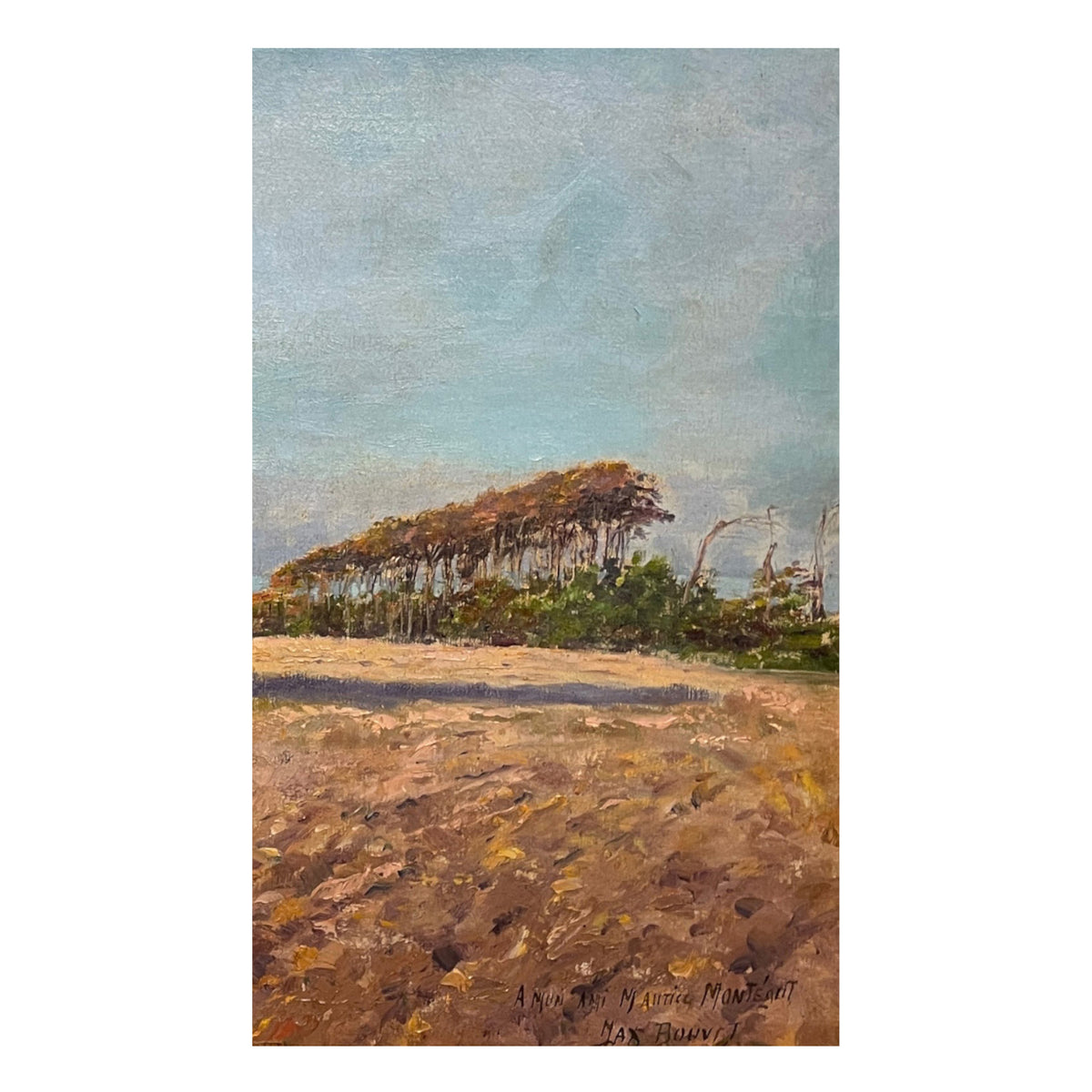 Antique French Post Impressionist Oil Painting Haystack Farm Pastoral Landscape by Max Bouvet 1890