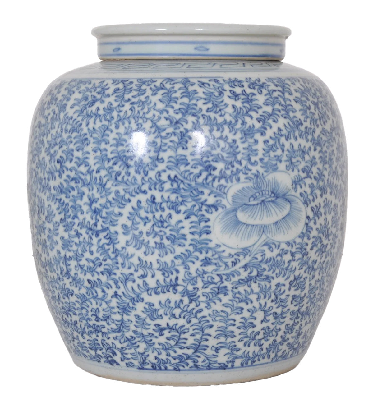 Antique Chinese Qing Dynasty Blue & White Porcelain Ginger Jar, Circa 1850
