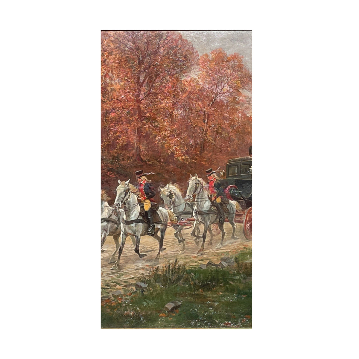 Antique French War Oil Painting Napoleon With His Army Generals Horse & Carriage by Raymond Desvarreux, 1906