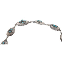 Vintage Native American Navajo Sterling Silver & Blue Turquoise Concho Belt 1950
