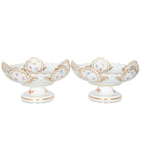Pair Antique German Meissen Porcelain Openwork Compotes Footed Gilt Floral Bowls