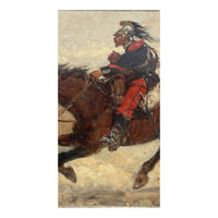 Antique French Oil Painting Army Cavarly Soldier Horse Military Despatch Bearer  by Wilfred Constant Beauquesne, 1883