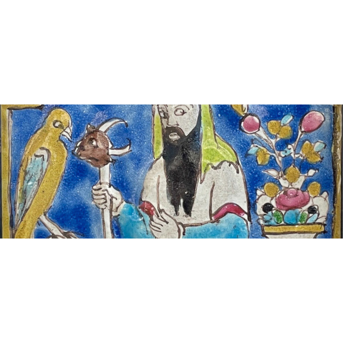 Antique 18th Century Persian Islamic Safavid Cuerda Seca Pottery Tile Rostam Circa 1700