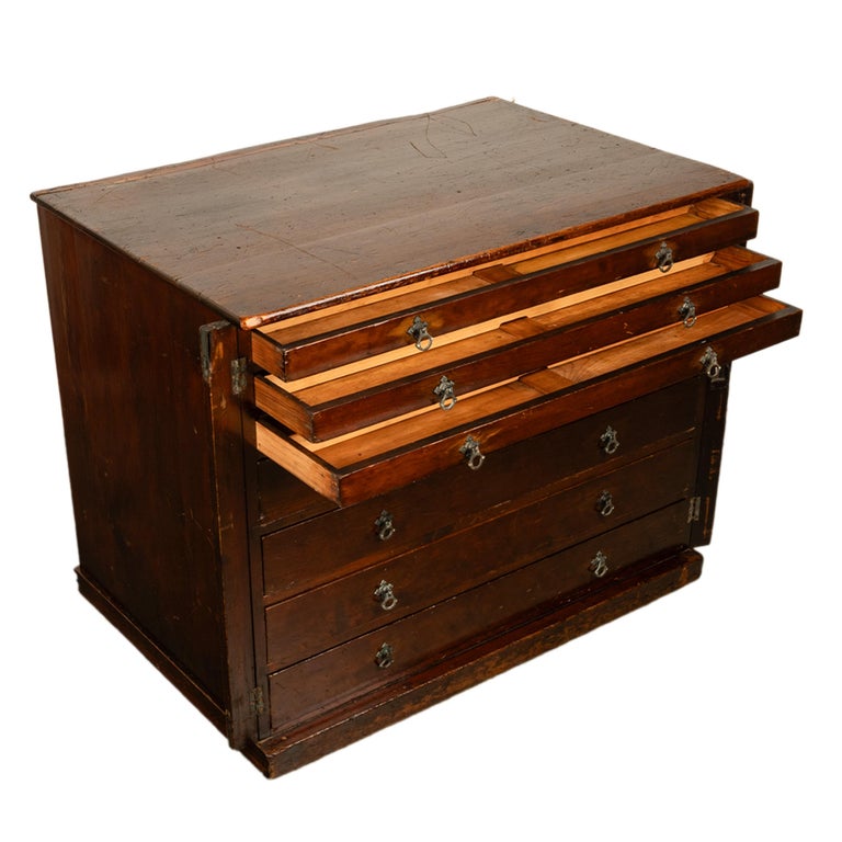 Antique Georgian Drawing Print Architect's Plan File 7 Drawer Chest Cabinet 1820