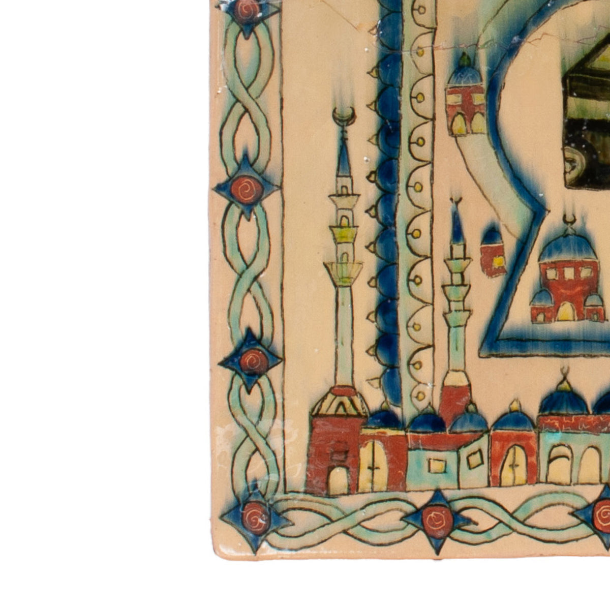 Large Antique Turkish Kutayah Iznik Islamic Pottery Tile Kaaba Mecca Quran 1880