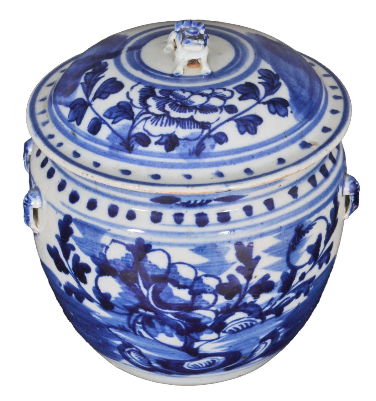 Antique Chinese Qing Dynasty Blue & White Lidded Bowl, Circa 1890